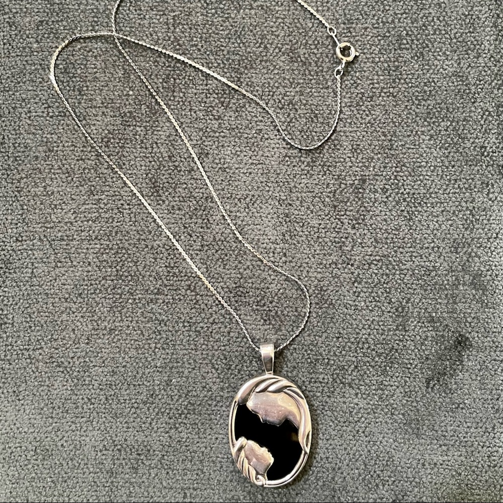 Black Onyx and Sterling Mother and Child Pendant - Picture 1 of 8